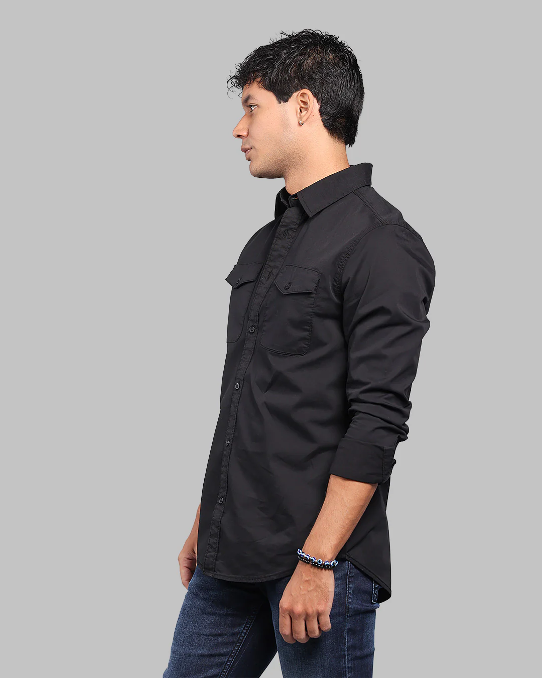 Black Full Sleeve Stretch Cargo Shirt - Image 3