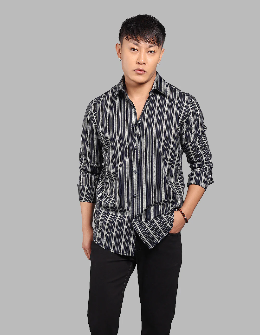 Black Full Sleeve Stripe Shirt