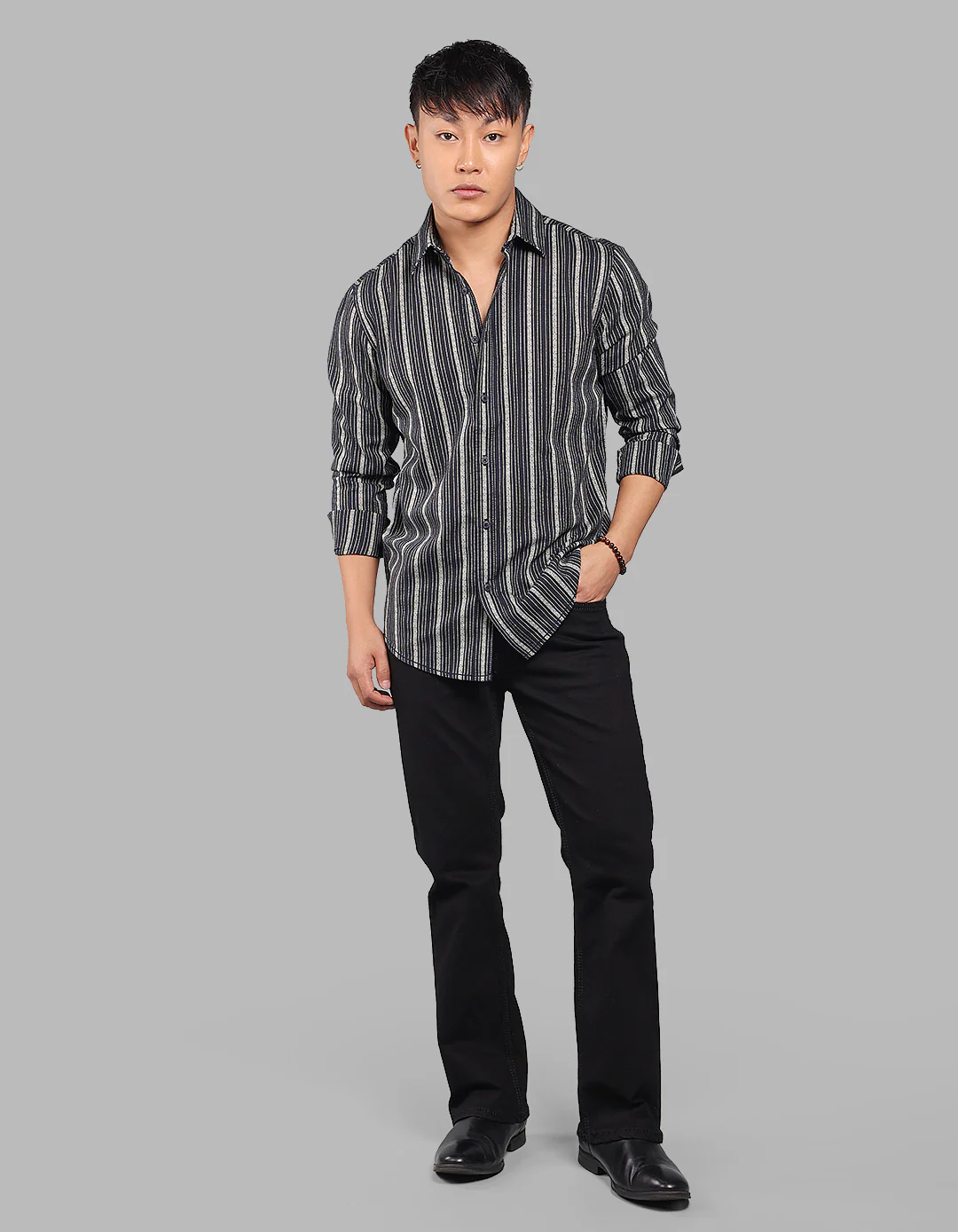 Black Full Sleeve Stripe Shirt - Image 2