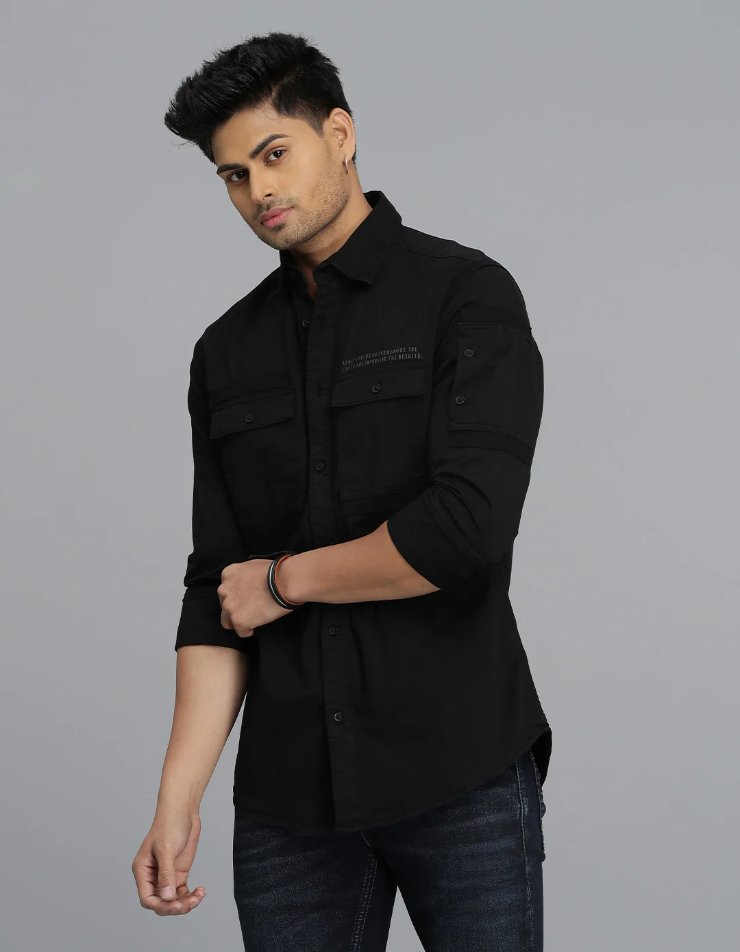 Black Full Sleeves Cargo Shirt - Image 3