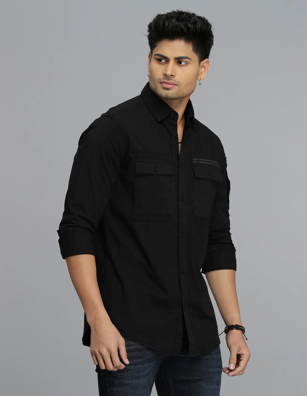 Black Full Sleeves Cargo Shirt - Image 4