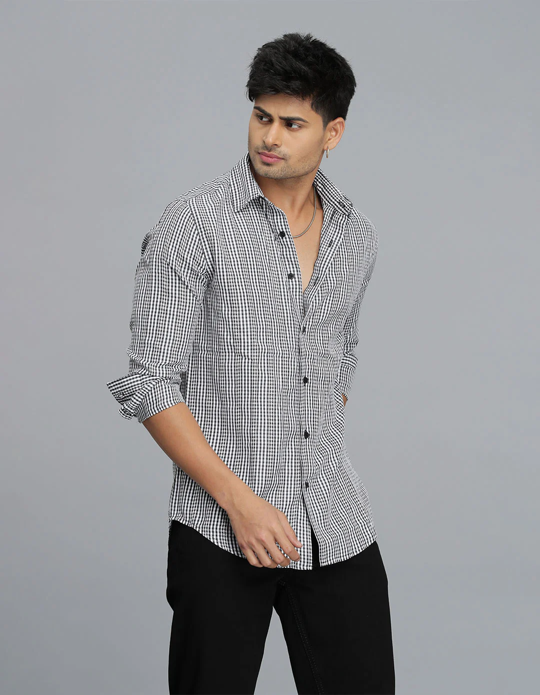 Black Full Sleeves Check Shirt - Image 3