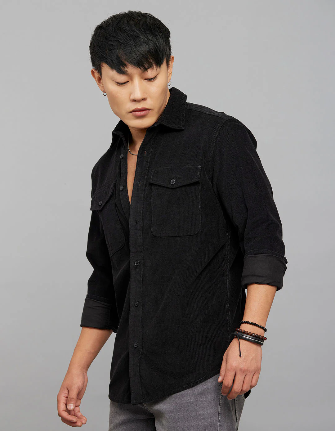 Black 100% Cotton Full Sleeves Corduroy Shirt - Image 3