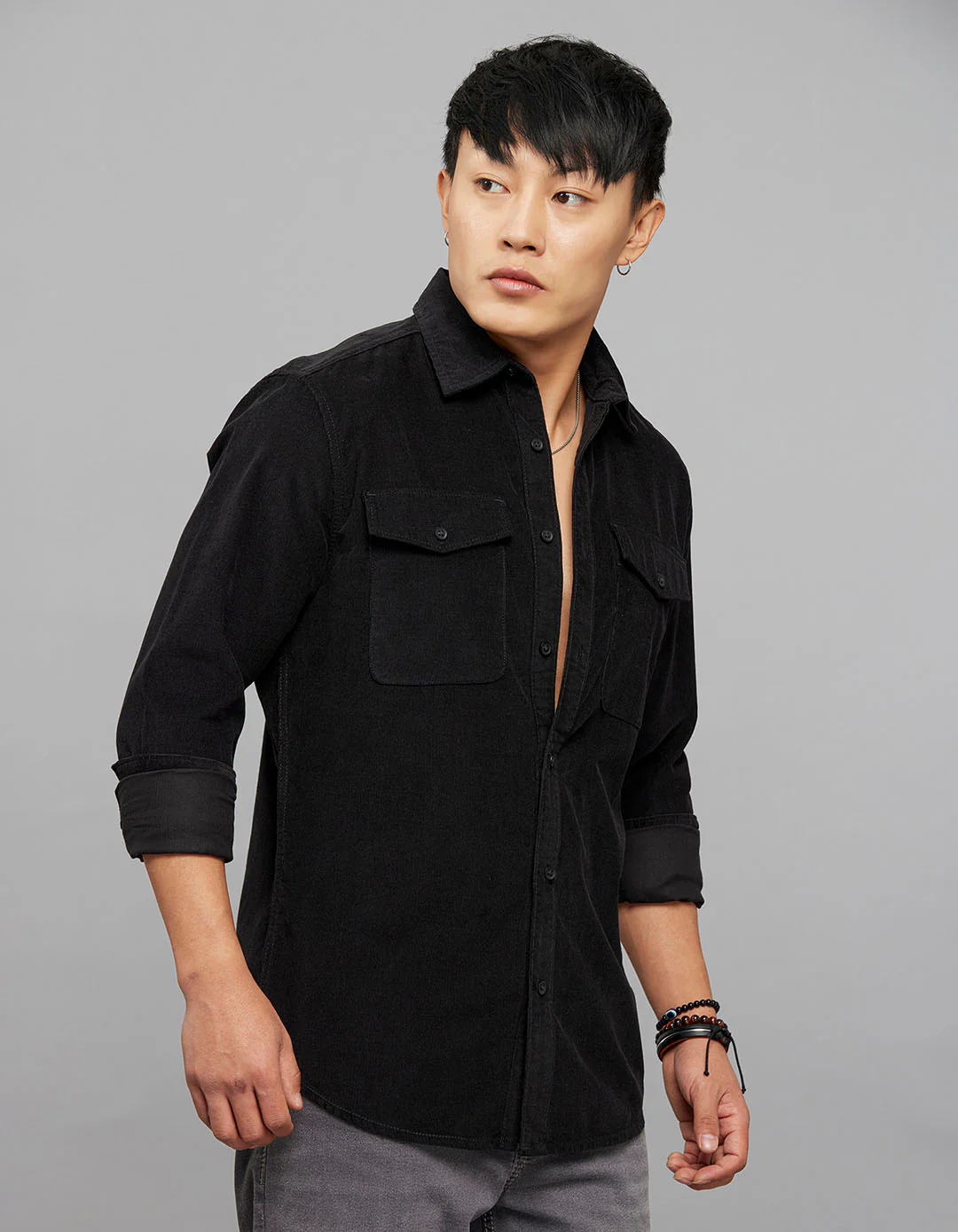 Black 100% Cotton Full Sleeves Corduroy Shirt - Image 4