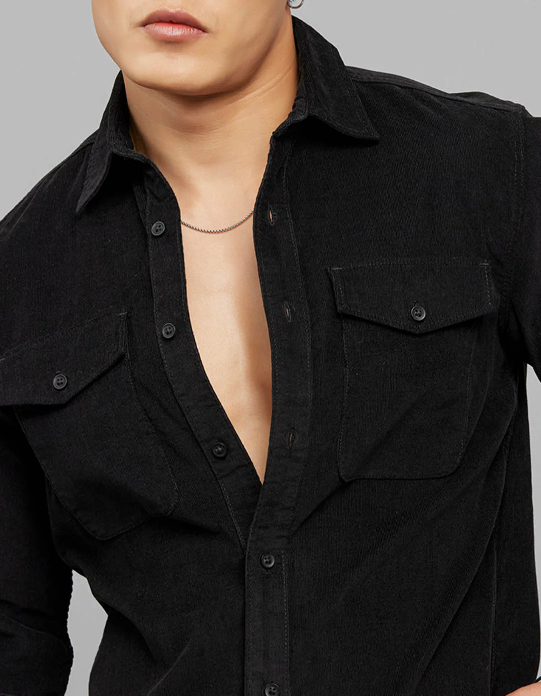 Black 100% Cotton Full Sleeves Corduroy Shirt - Image 6