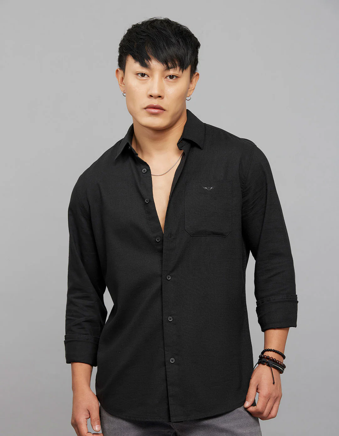 Black Full Sleeves Linen Blend Shirt