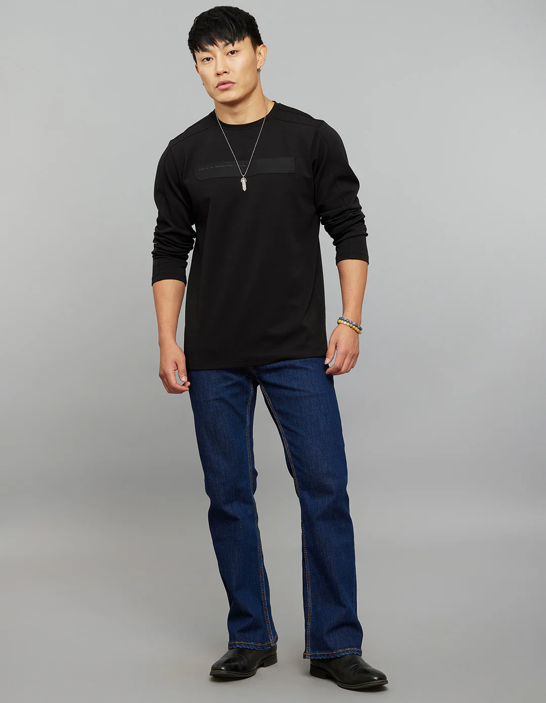 Black Full Sleeves Round Neck Tee - Image 2