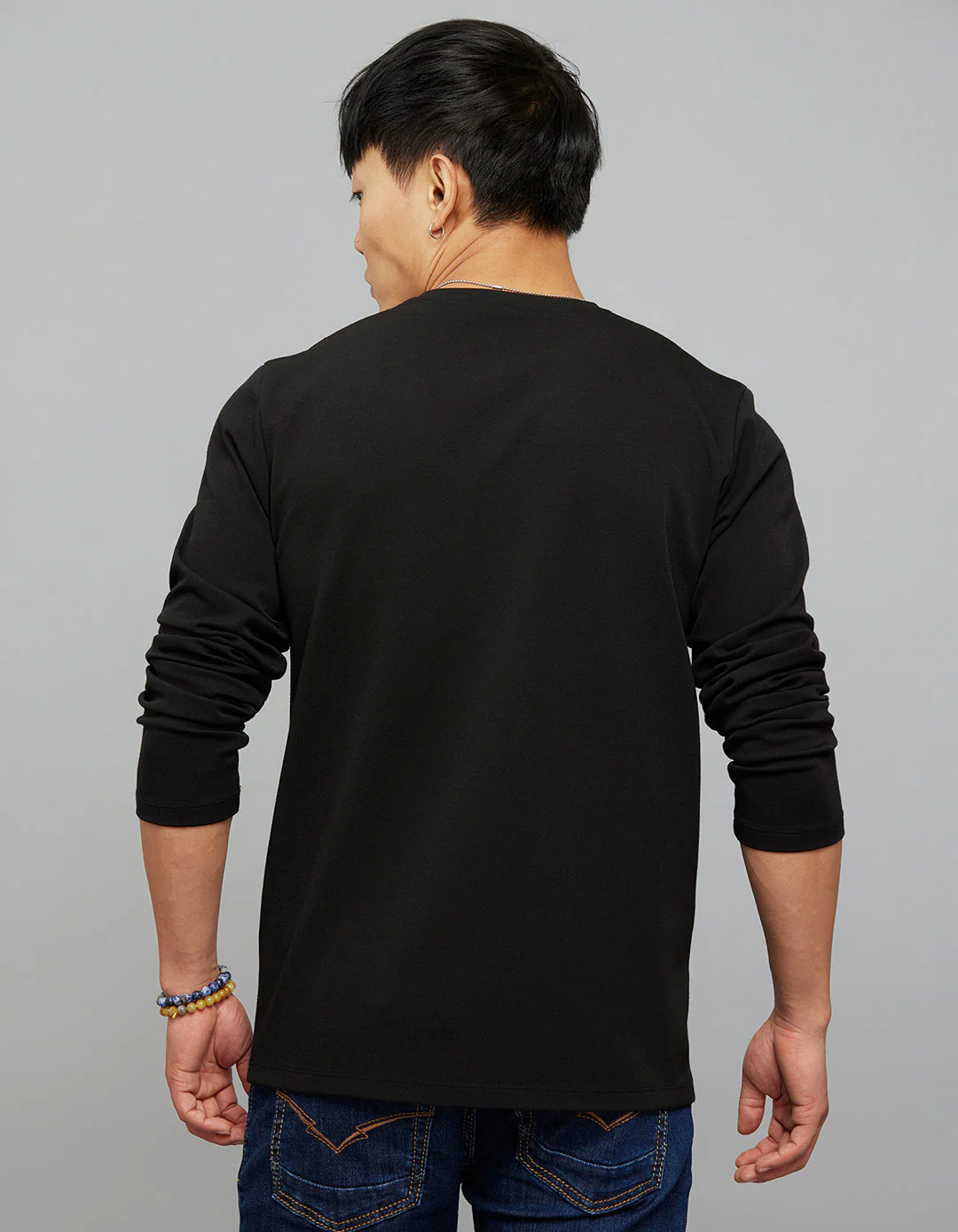 Black Full Sleeves Round Neck Tee - Image 5
