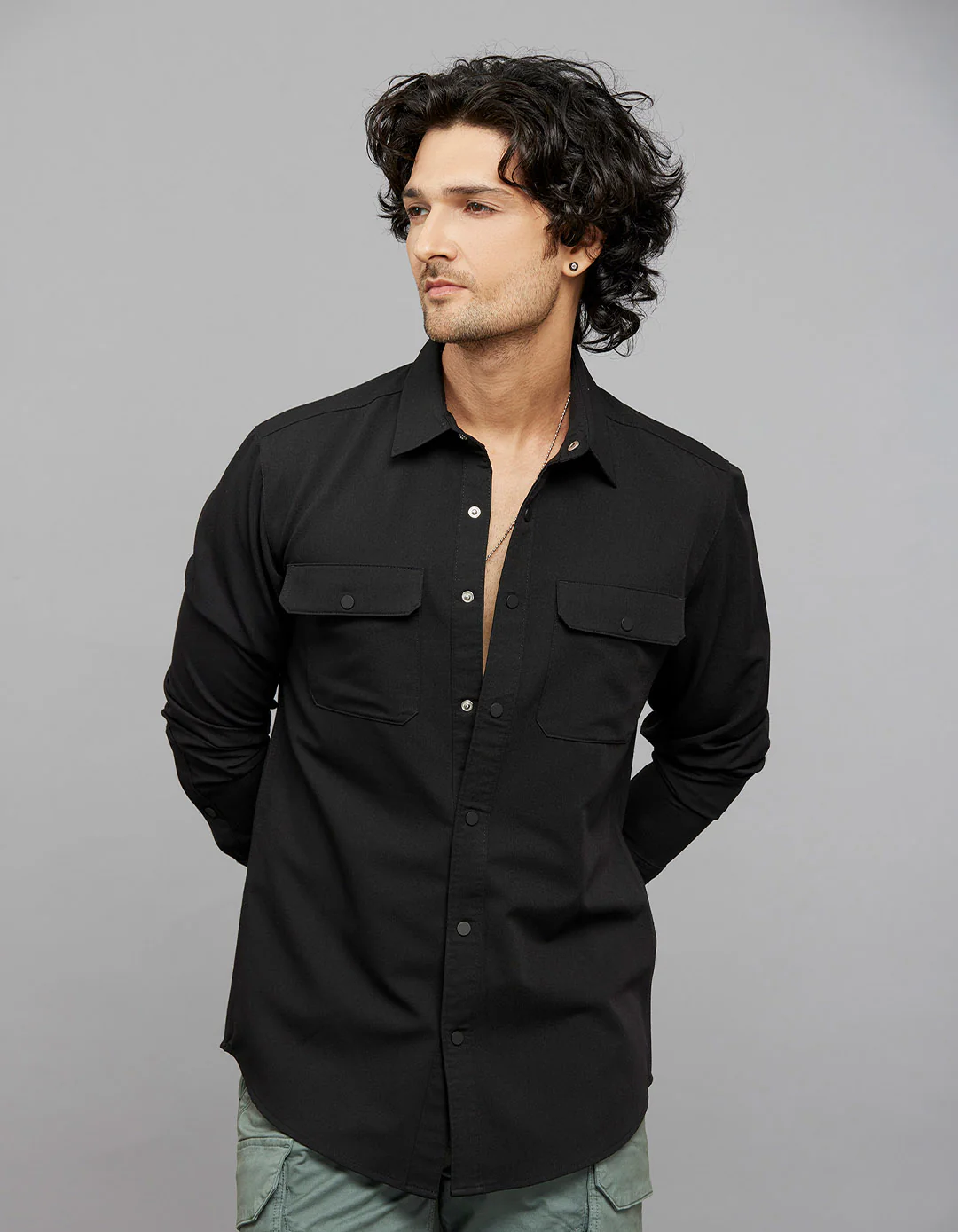 Black Full Sleeves Solid Shirt