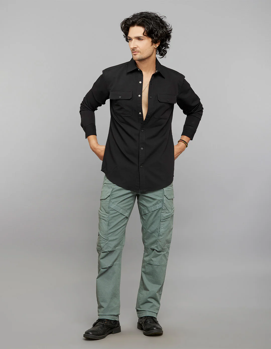 Black Full Sleeves Solid Shirt - Image 2