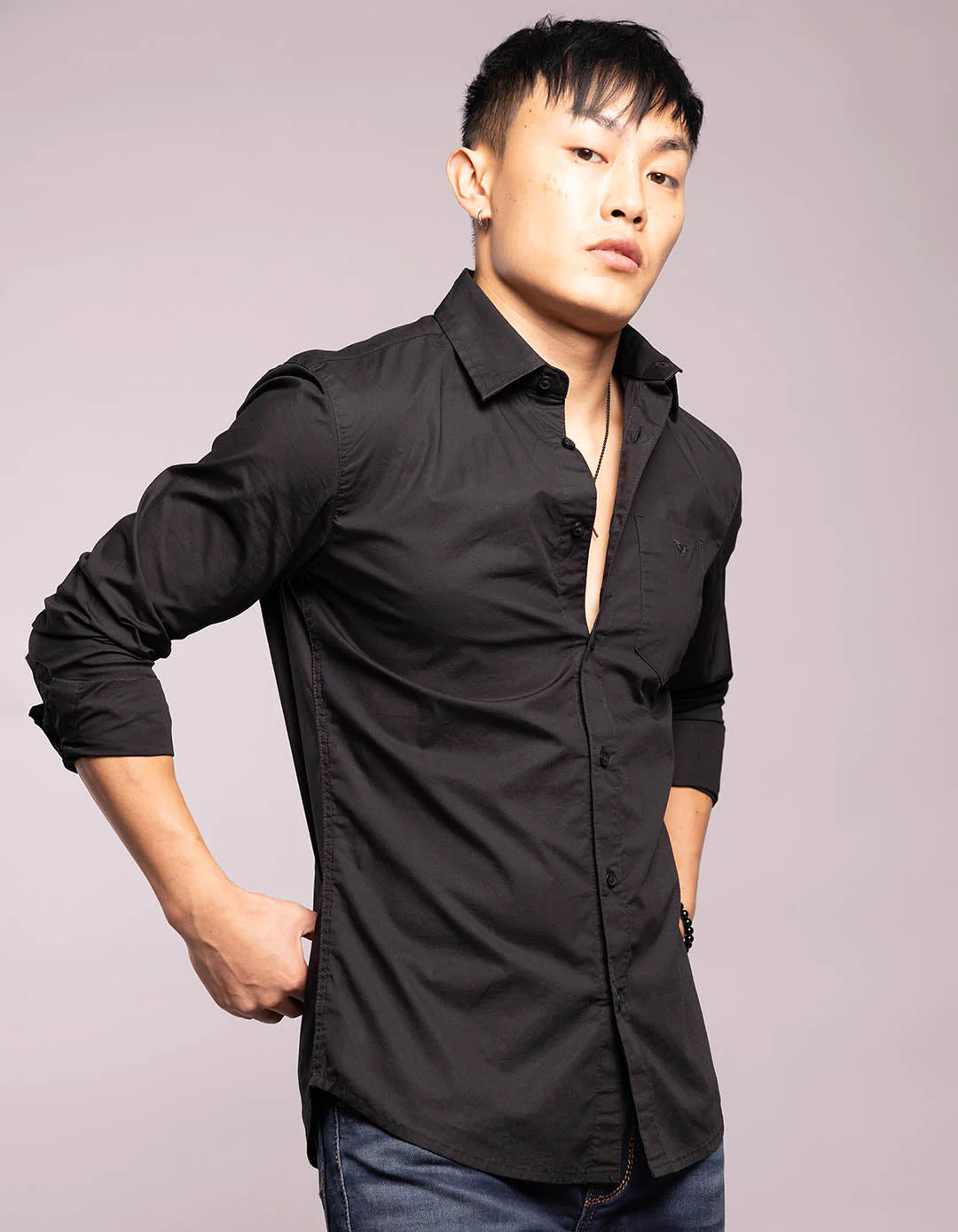 Black Full Sleeves Solid Shirt