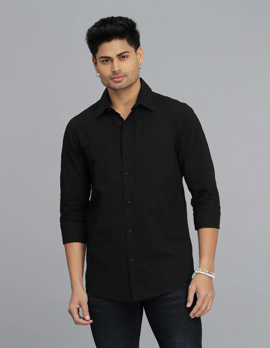 Black Full Sleeves Textured Dobby Shirt
