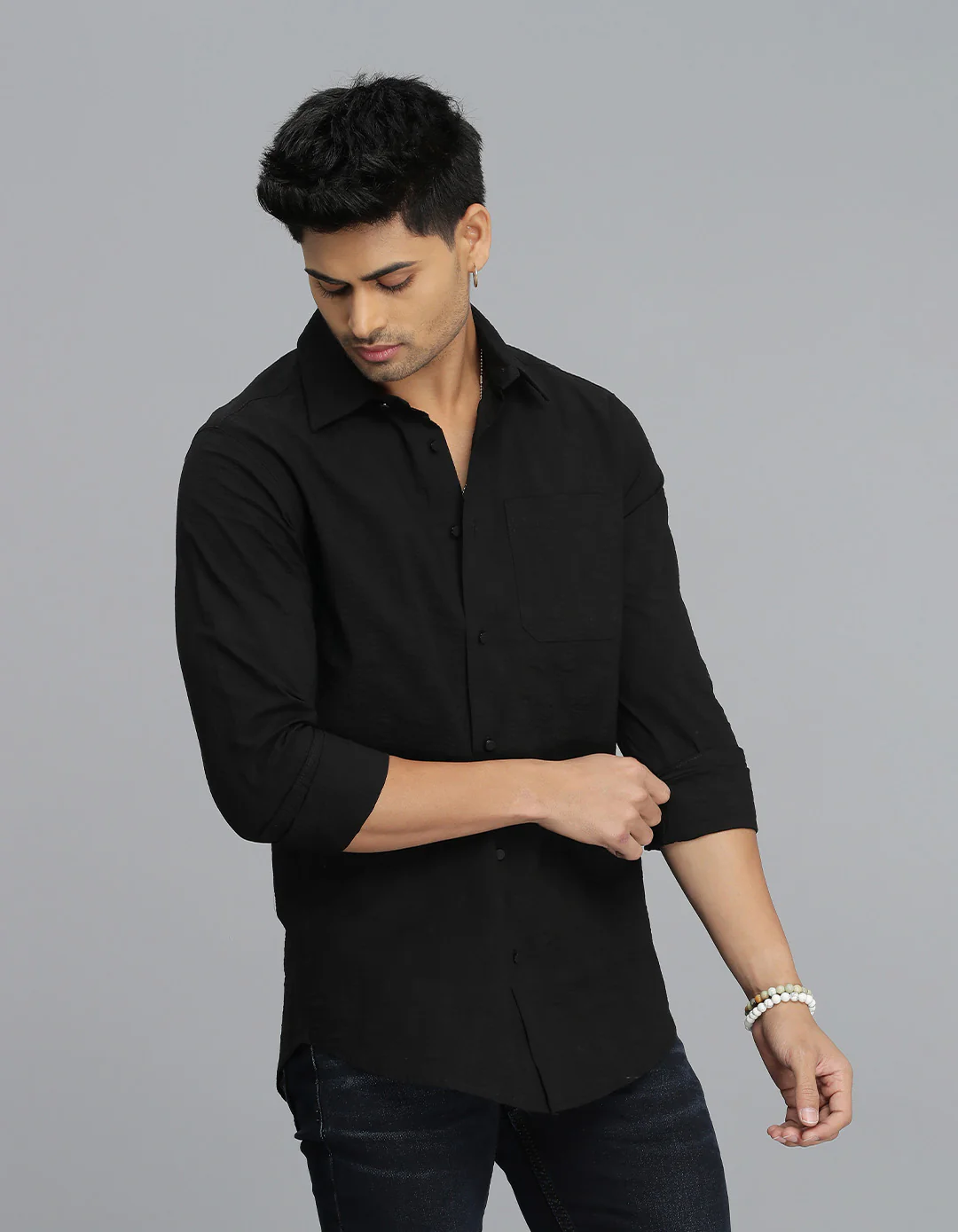 Black Full Sleeves Textured Dobby Shirt - Image 4