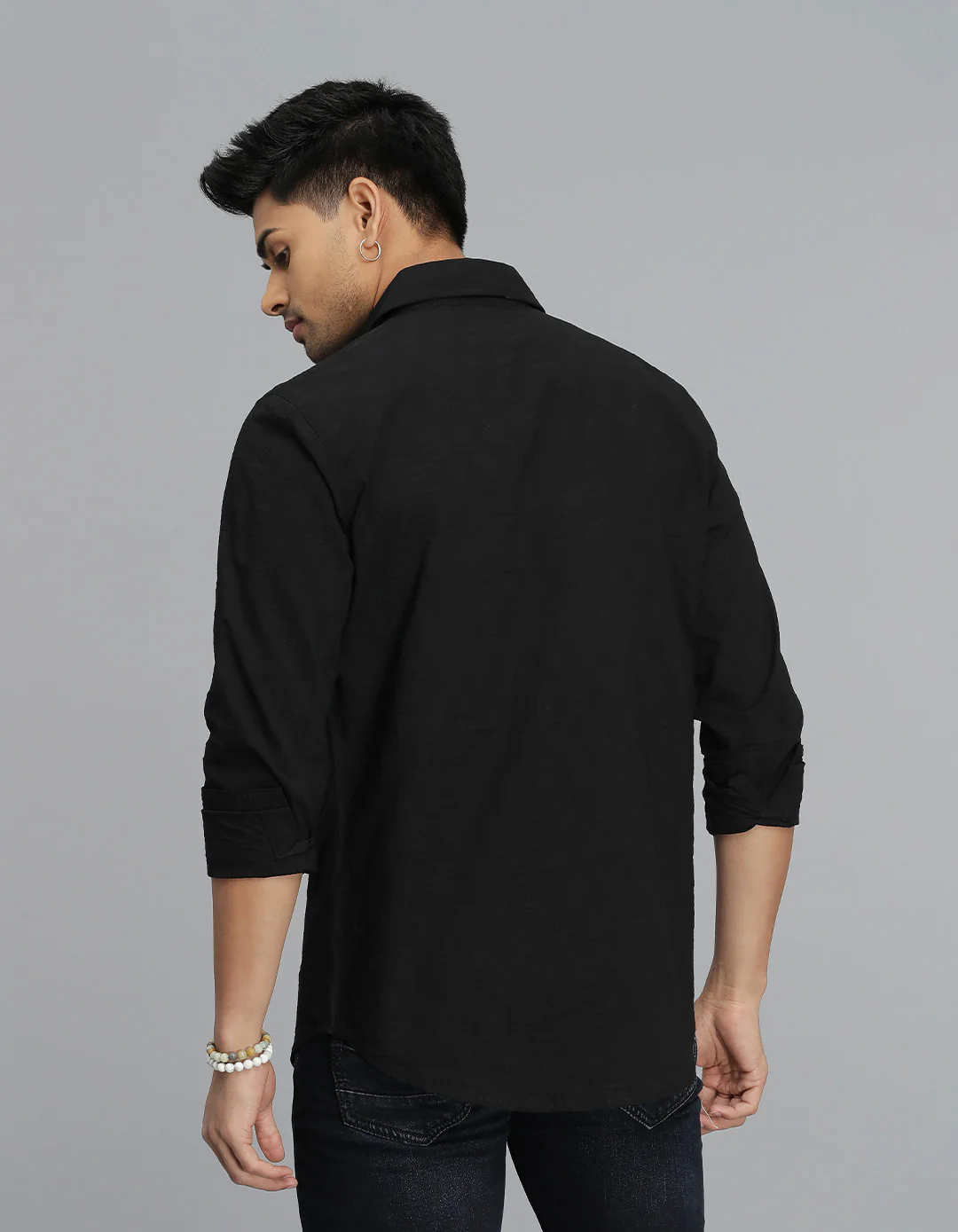 Black Full Sleeves Textured Dobby Shirt - Image 5