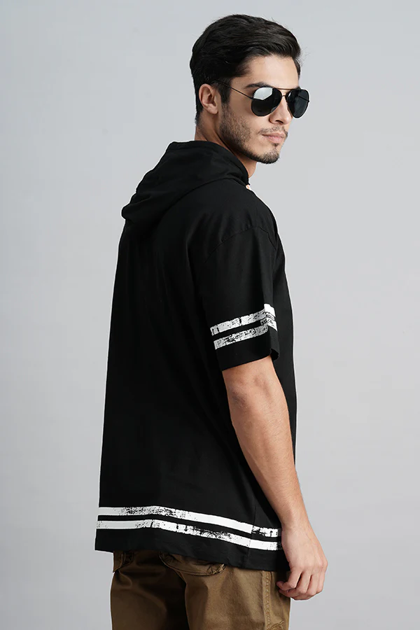 Black Half Sleeve Oversized Hoodie Tee - Image 4