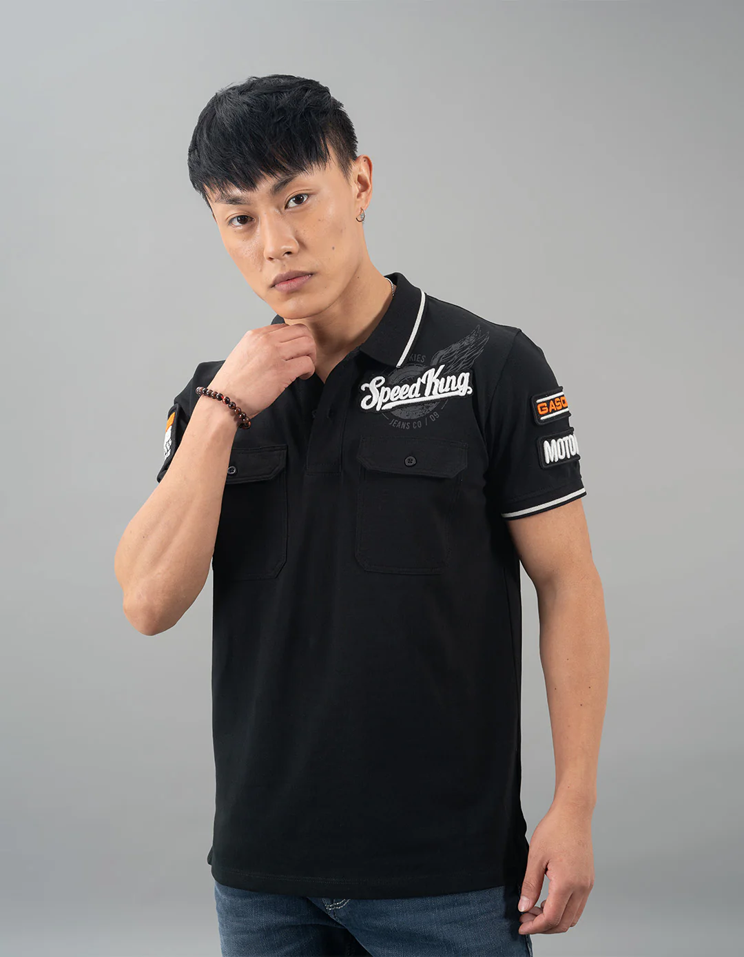 Black Half Sleeves Pique Polo Tee