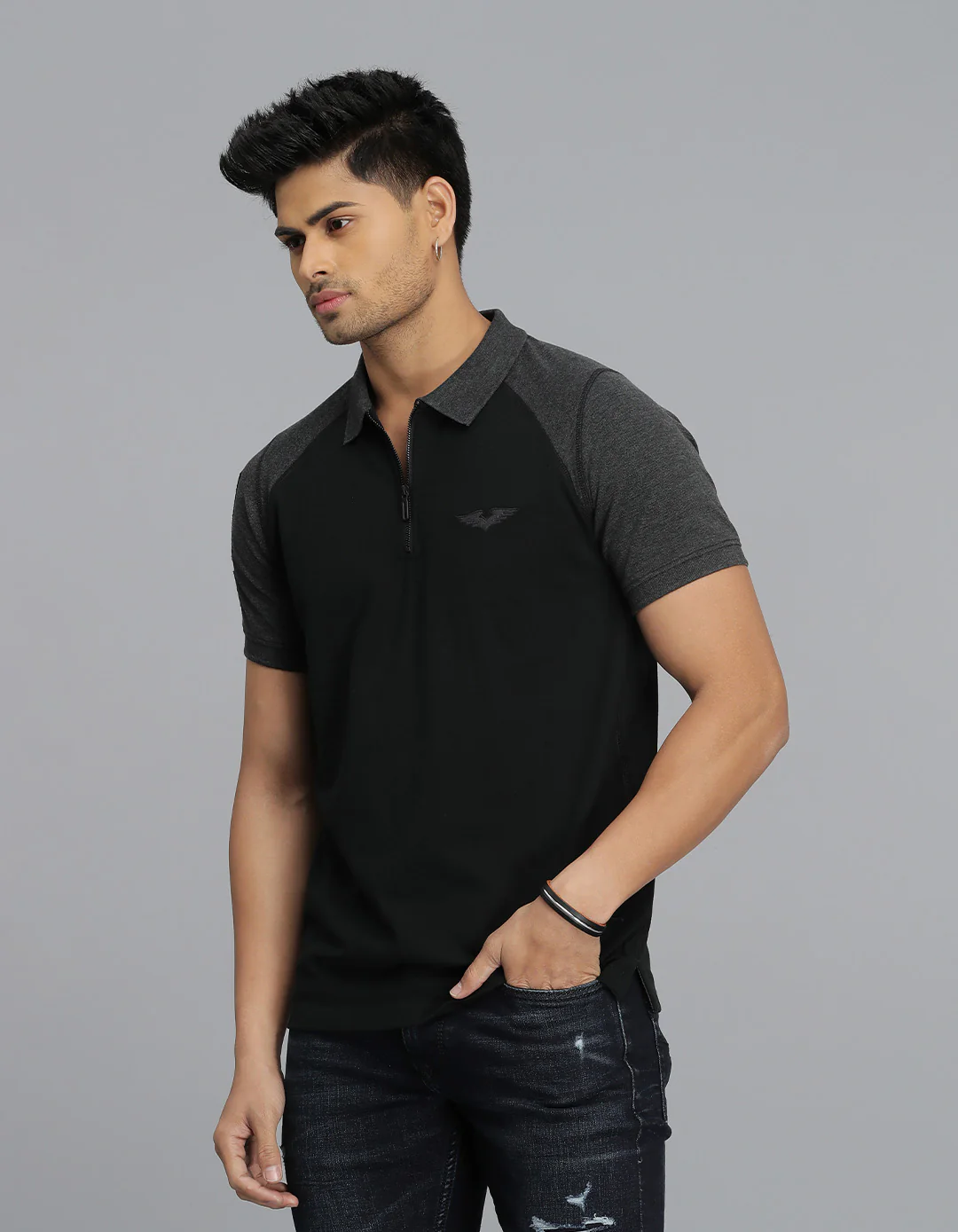 Black Half Sleeves Pique Polo Tee - Image 3