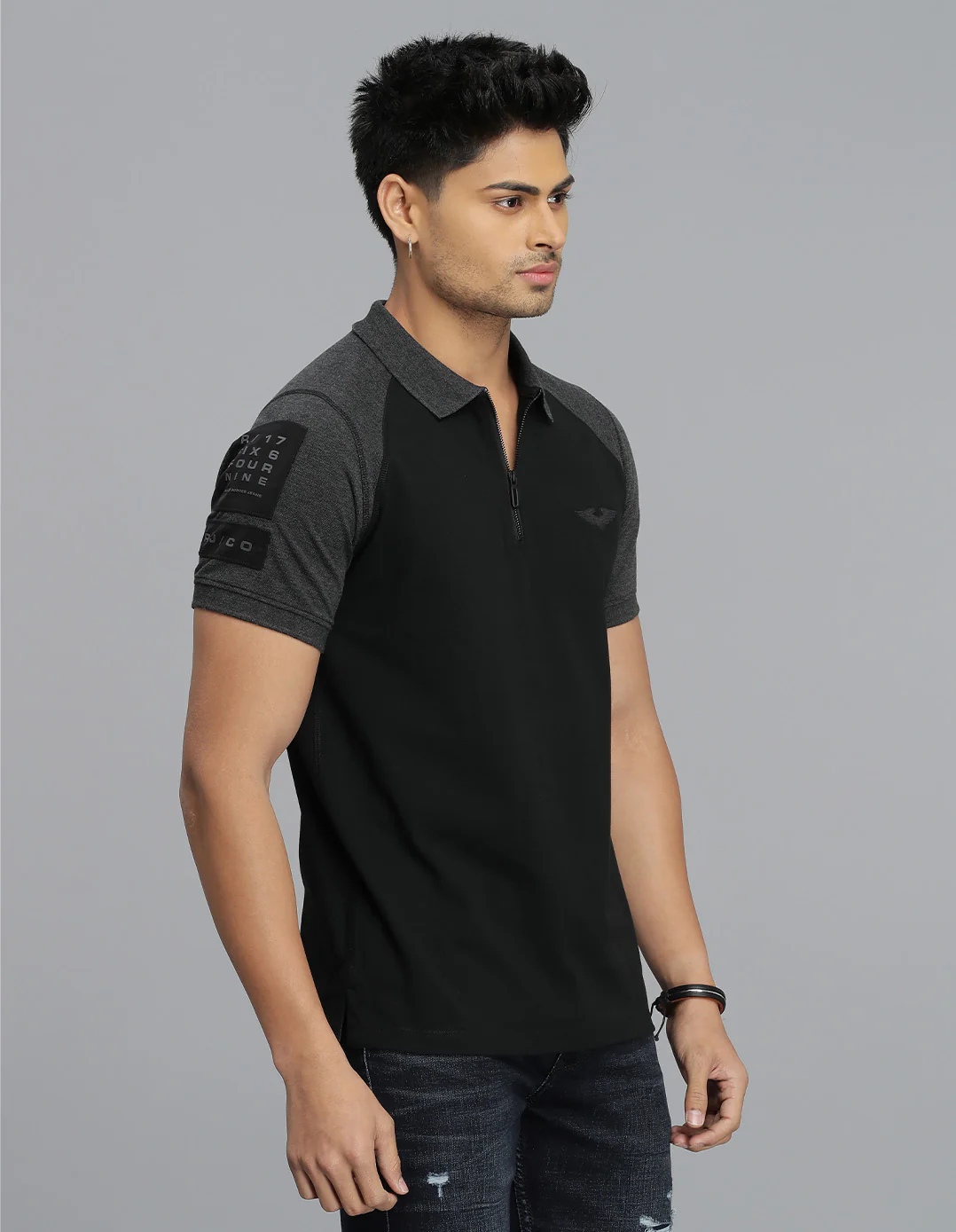 Black Half Sleeves Pique Polo Tee - Image 4