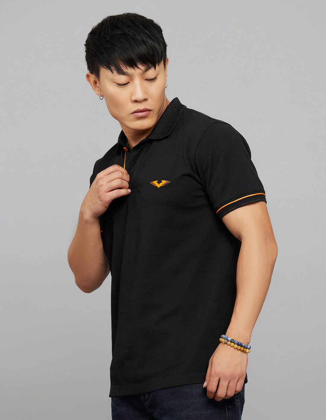 Black Half Sleeves Pique Polo Tee - Image 3