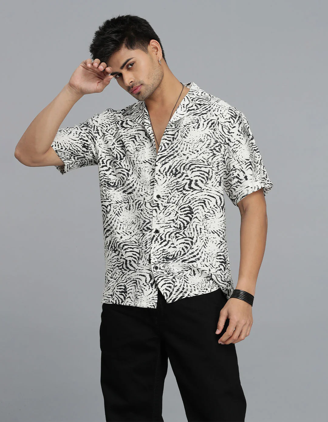 Black Half Sleeves Printed Shirt