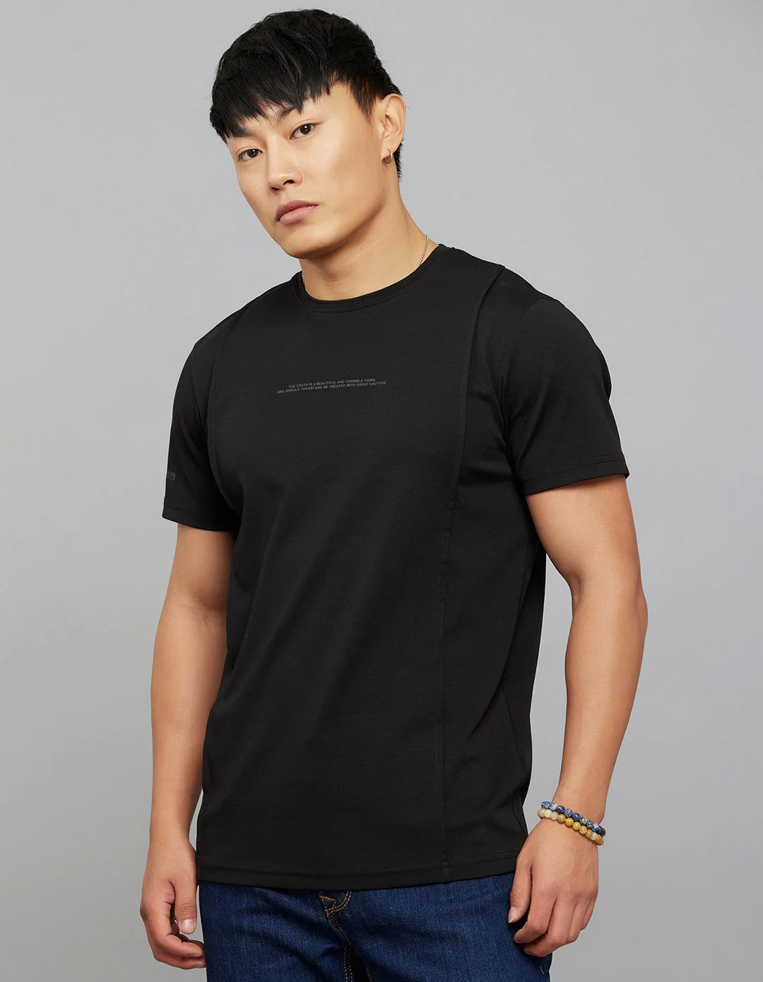 Black Half Sleeves Round Neck Tee
