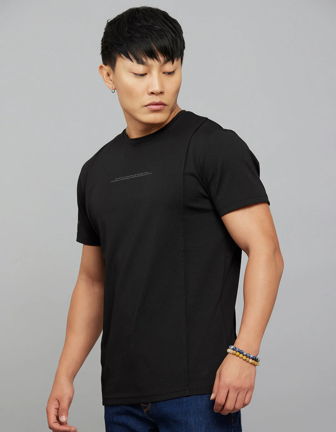 Black Half Sleeves Round Neck Tee - Image 3