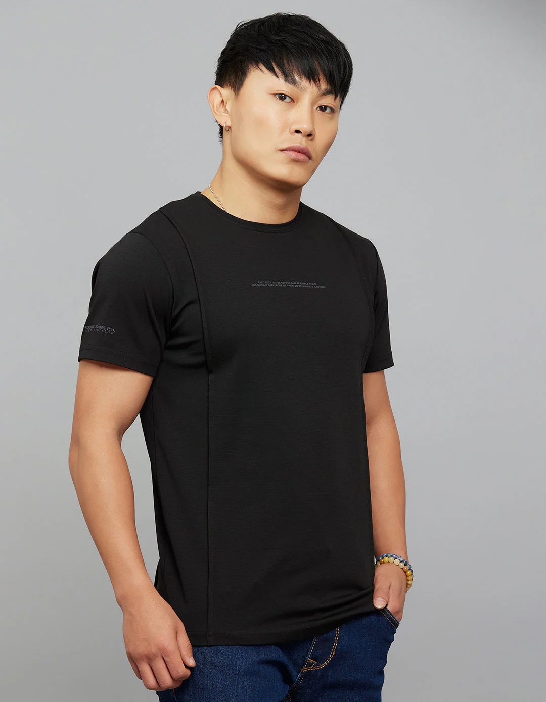 Black Half Sleeves Round Neck Tee - Image 4