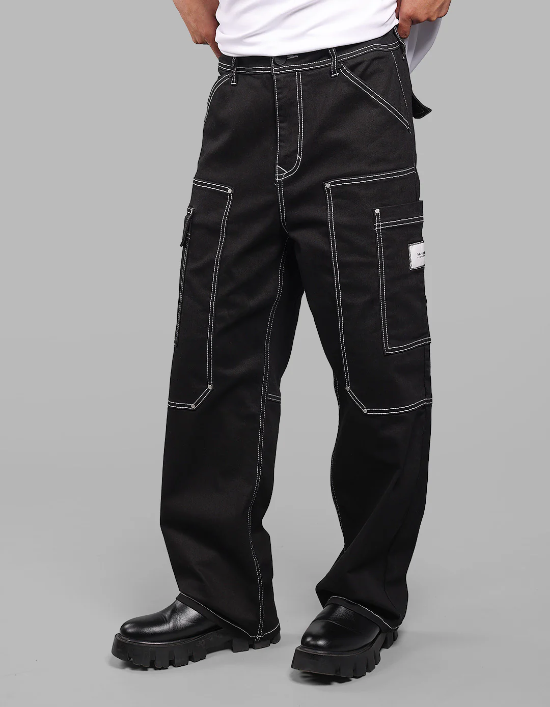 Black Loose Fit Denim Cargo - Image 3