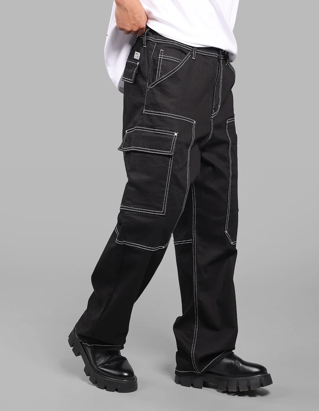 Black Loose Fit Denim Cargo - Image 4