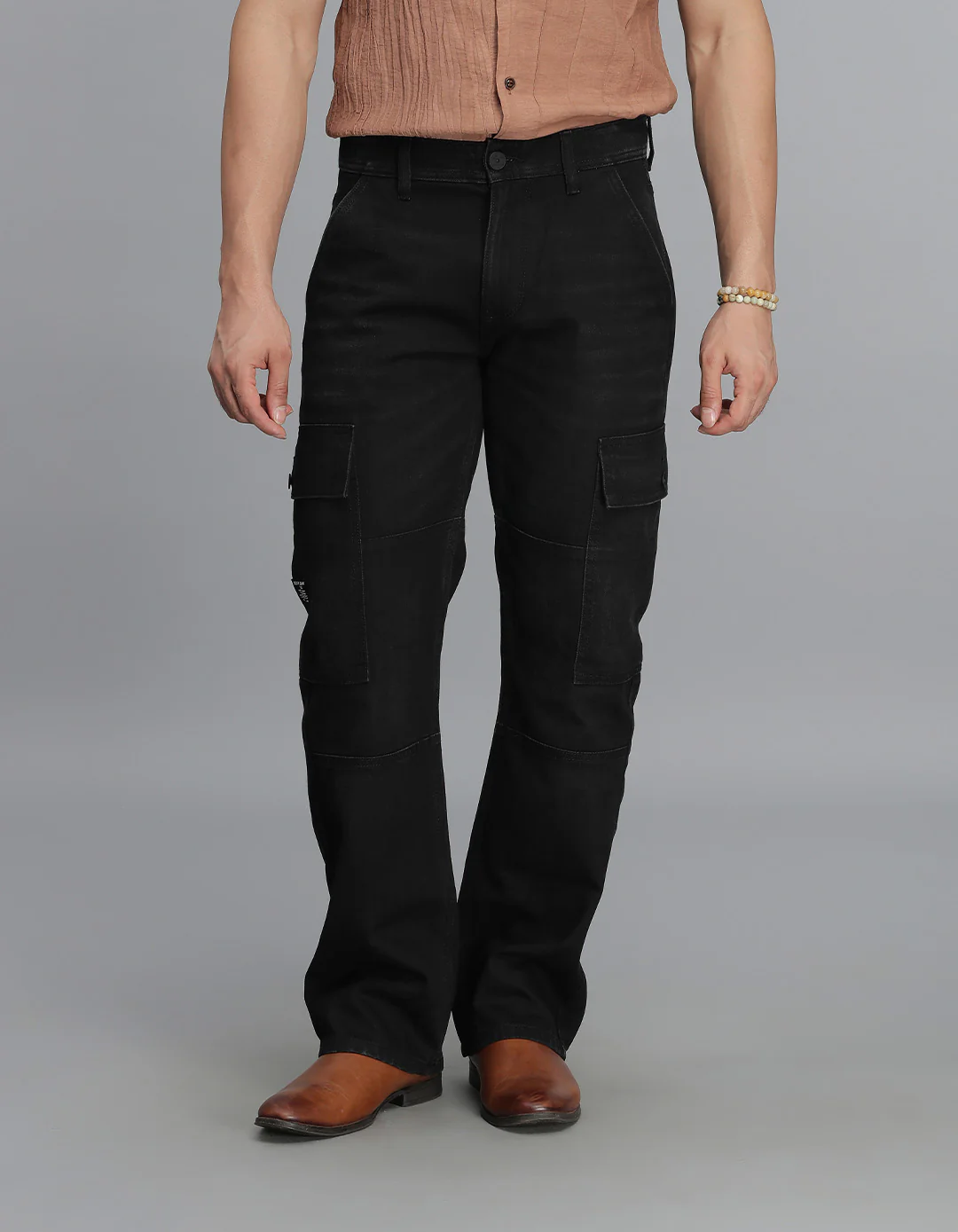 Black Loose Fit Denim Cargo Pant