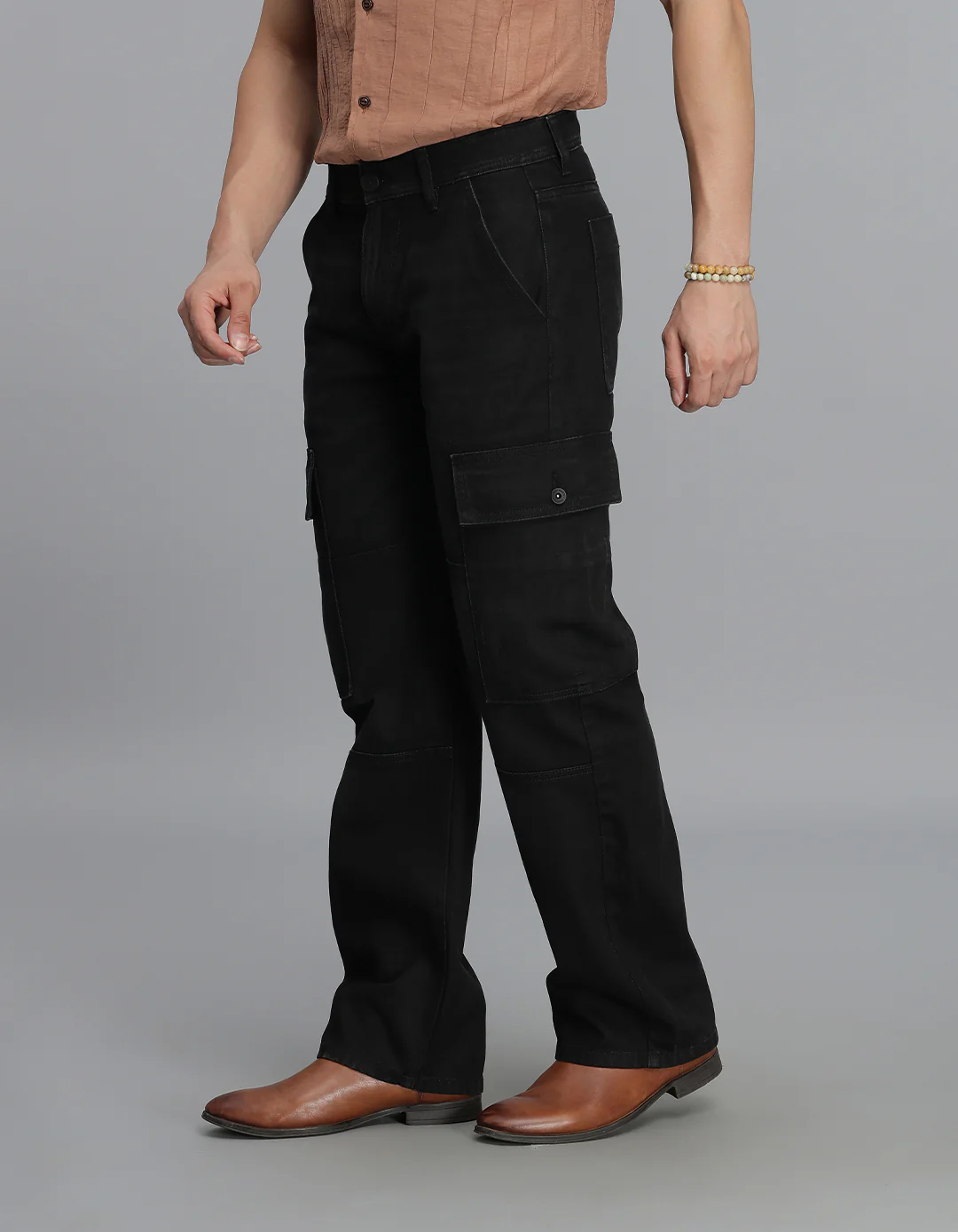 Black Loose Fit Denim Cargo Pant - Image 3