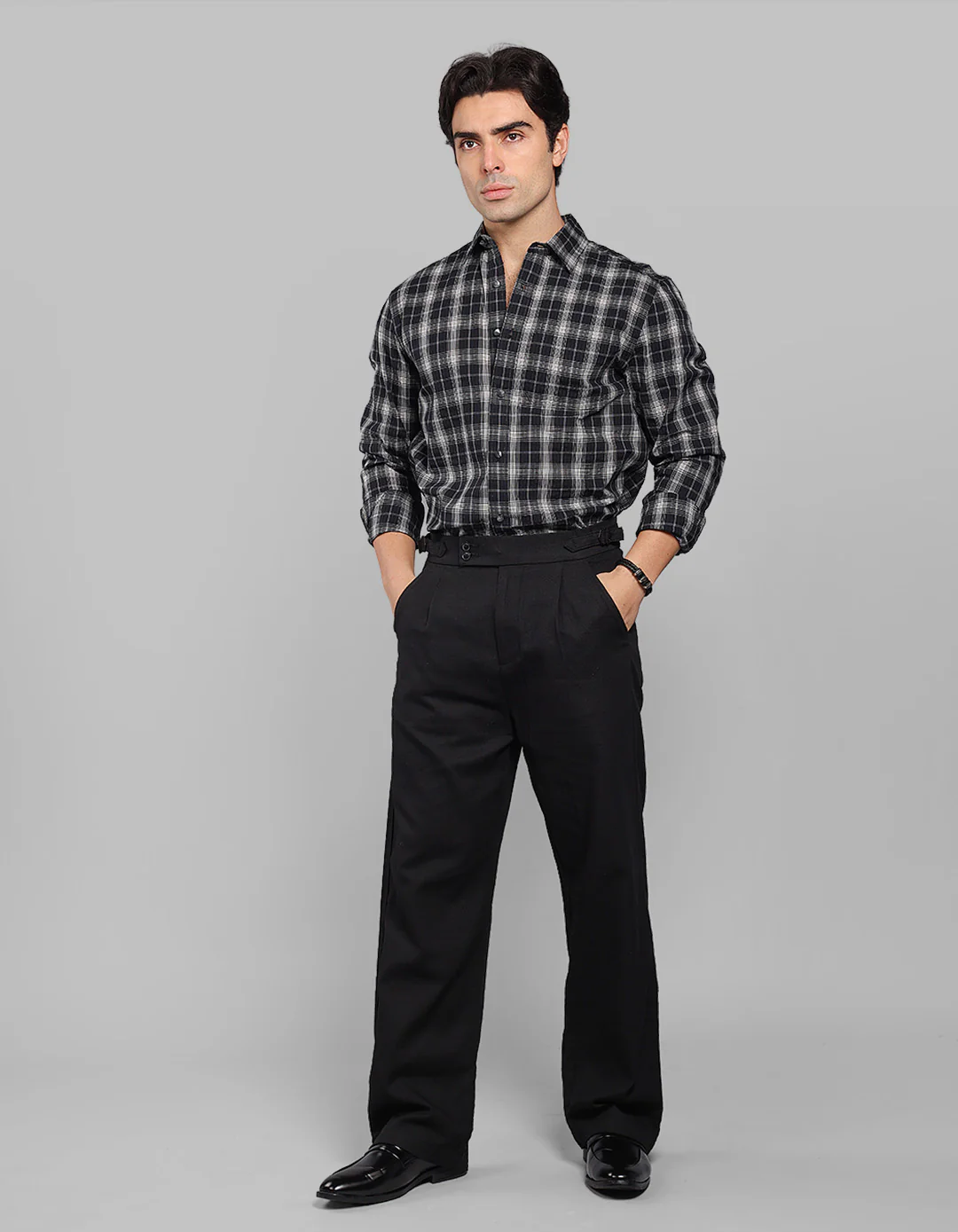 Black Pleated Korean Fit Cotton Pants - Image 2
