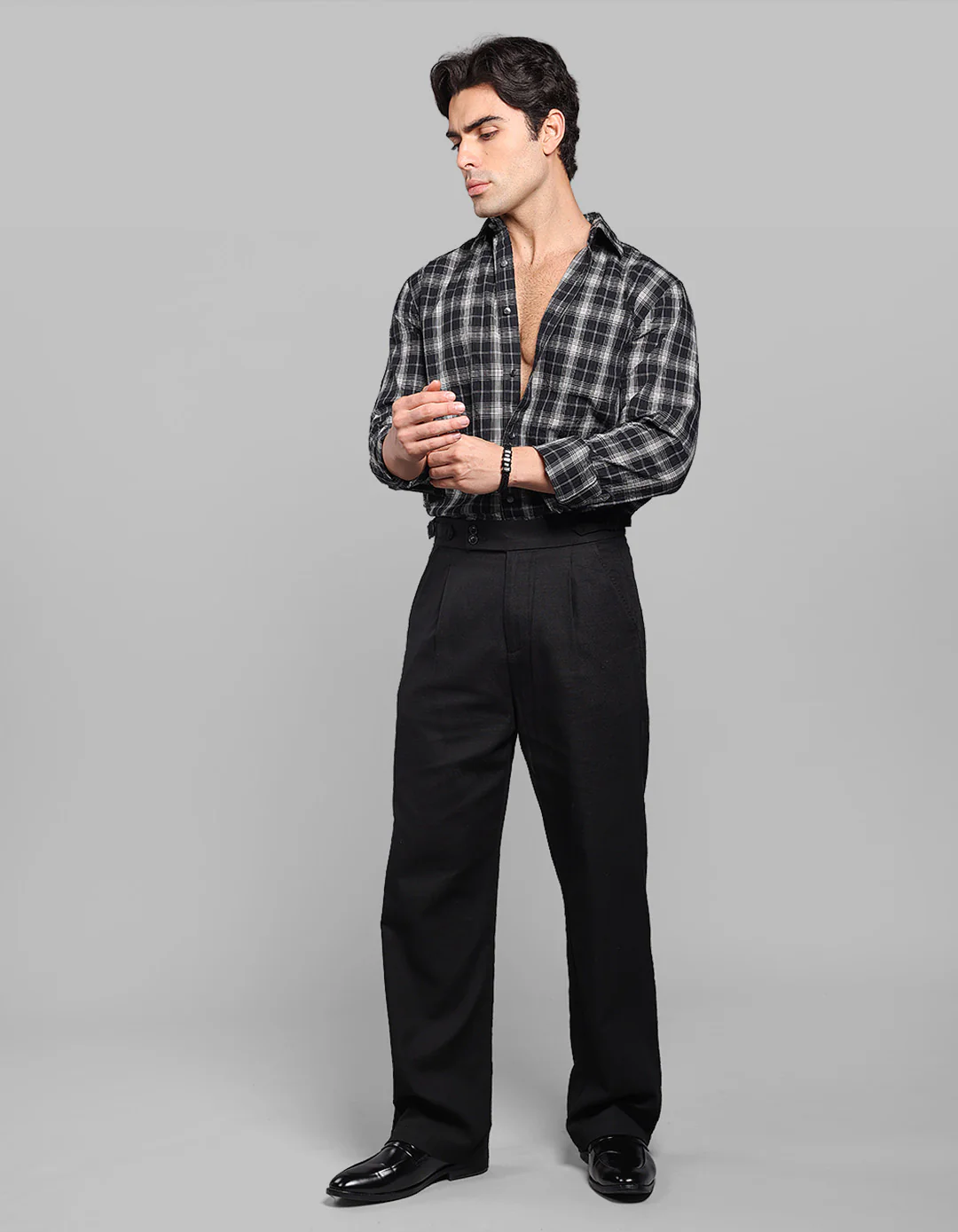 Black Pleated Korean Fit Cotton Pants - Image 3