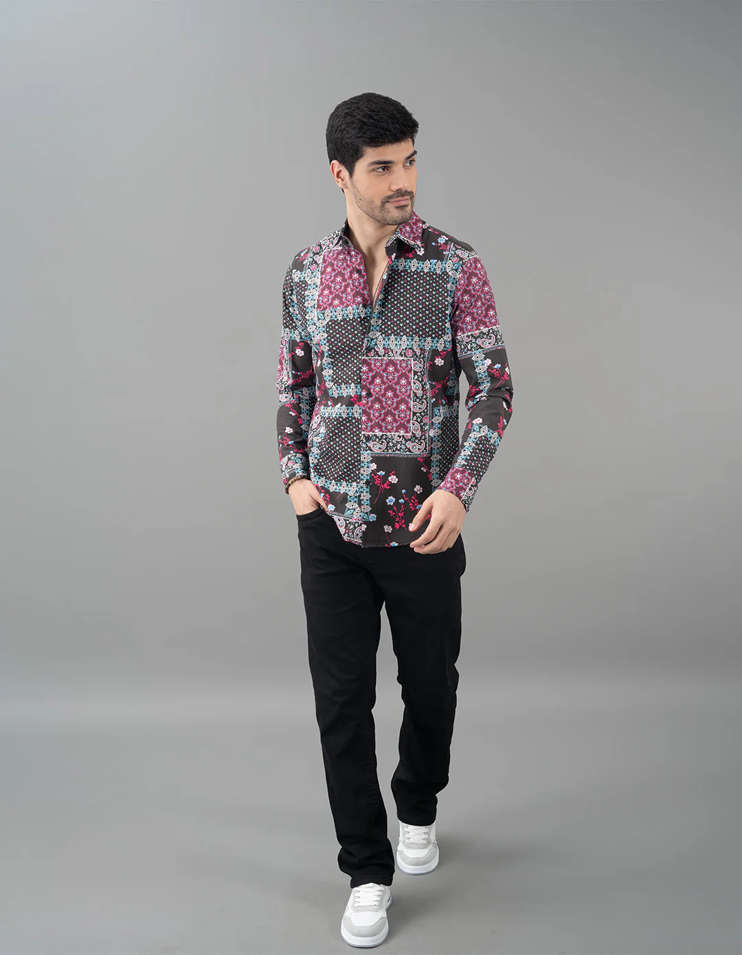 Black Pink Full Sleeves Printed Shirt - Image 2