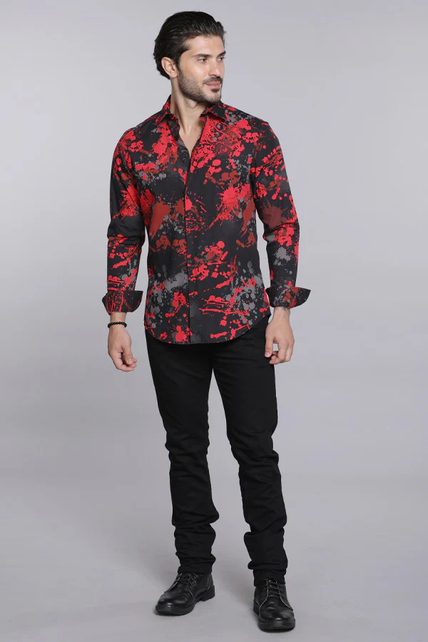 Black Red Full Sleeves Printed Shirt - Image 2