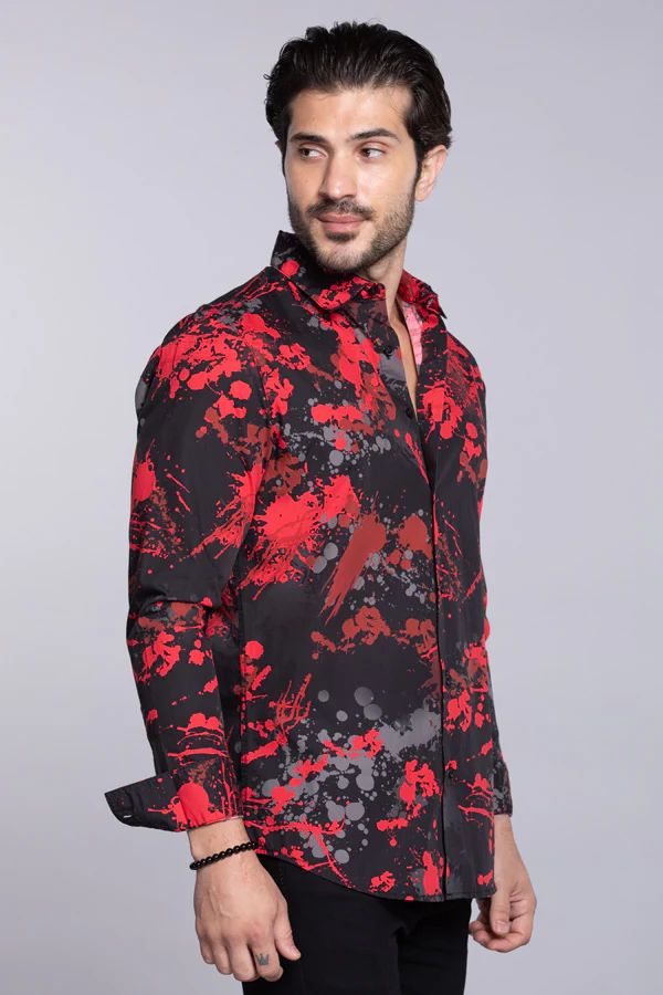Black Red Full Sleeves Printed Shirt - Image 4