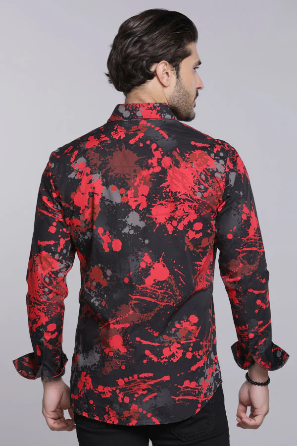 Black Red Full Sleeves Printed Shirt - Image 5