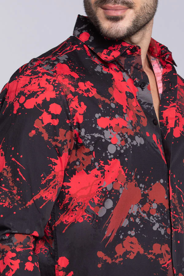 Black Red Full Sleeves Printed Shirt - Image 6