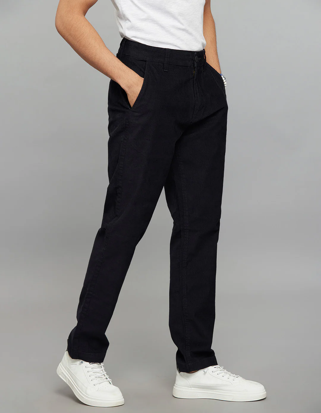 Black Regular Straight Fit Corduroy Chino - Image 3