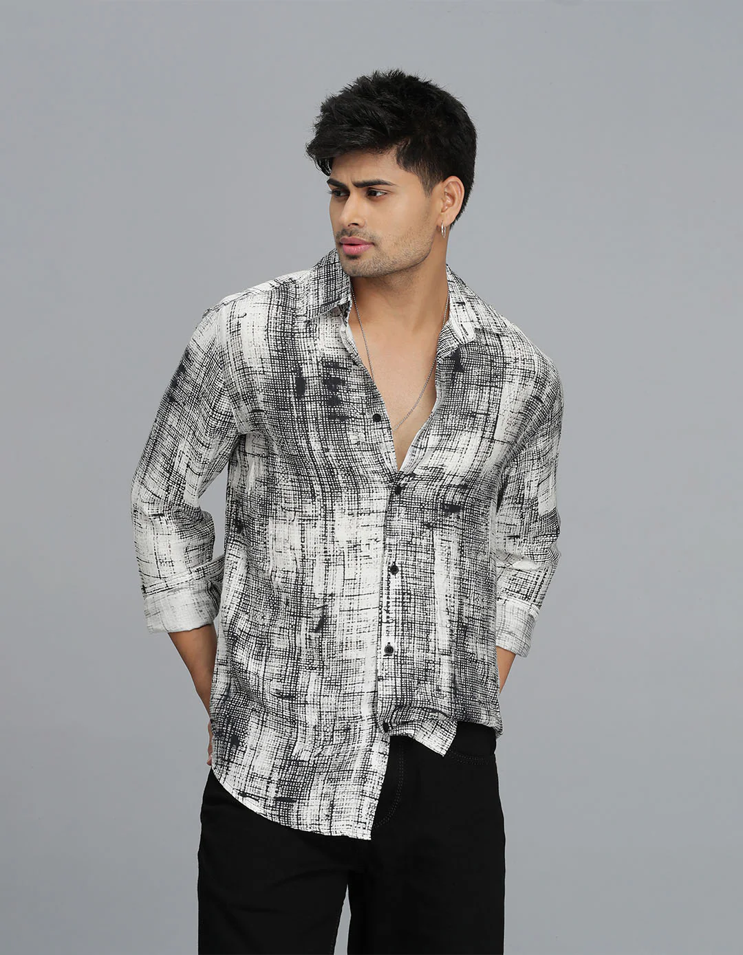 Black White Full Sleeves Printed Shirt - Image 4
