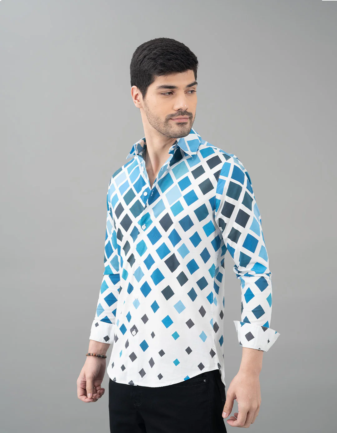 Blue Full Sleeves Printed Shirt - Image 3
