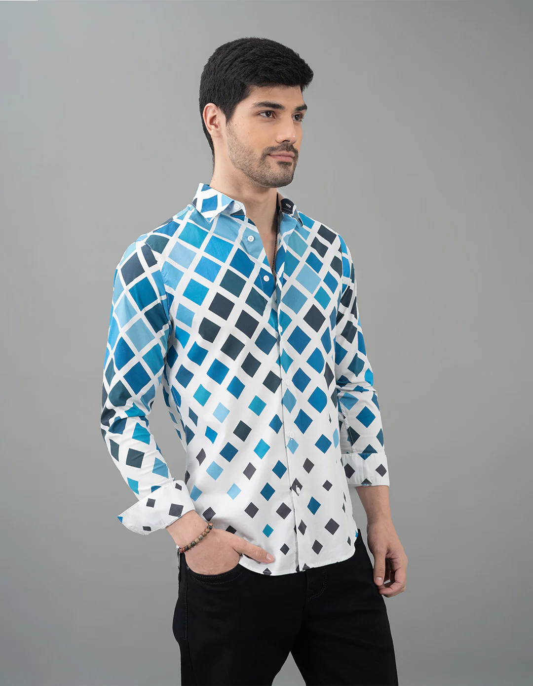 Blue Full Sleeves Printed Shirt - Image 4