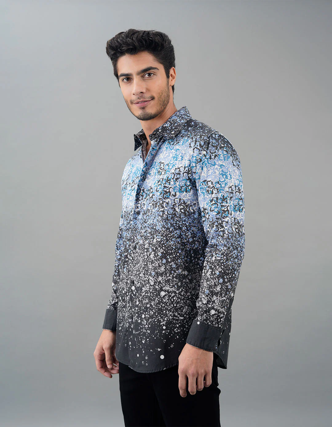 Blue Black Full Sleeves Printed Shirt - Image 3