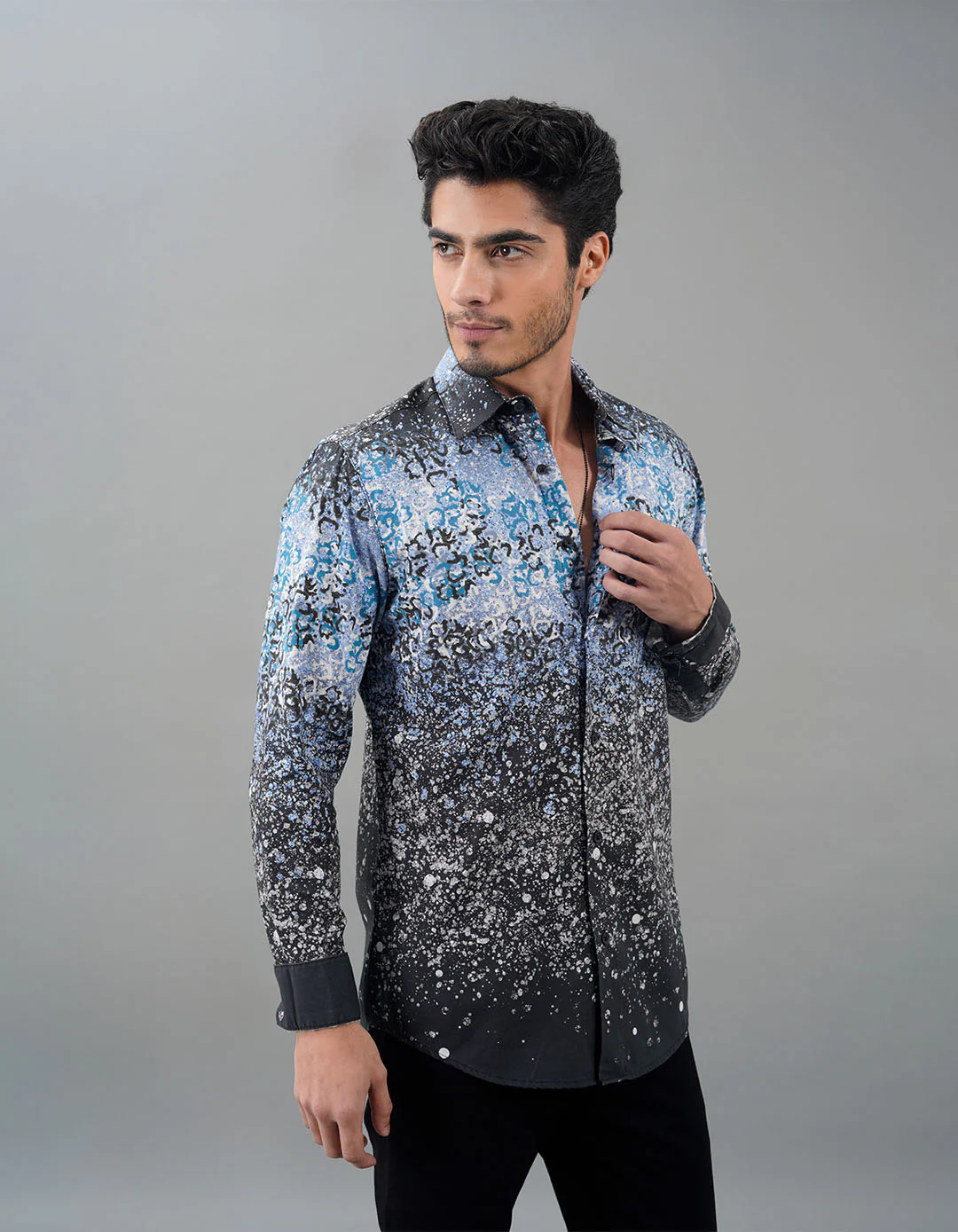 Blue Black Full Sleeves Printed Shirt - Image 4