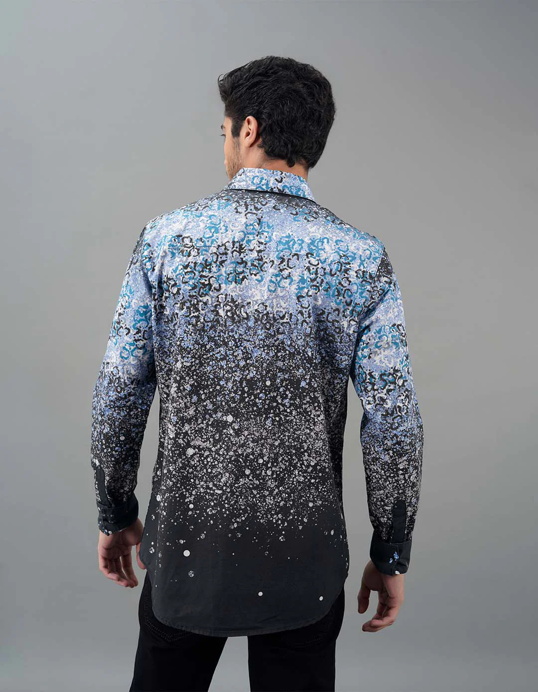 Blue Black Full Sleeves Printed Shirt - Image 5