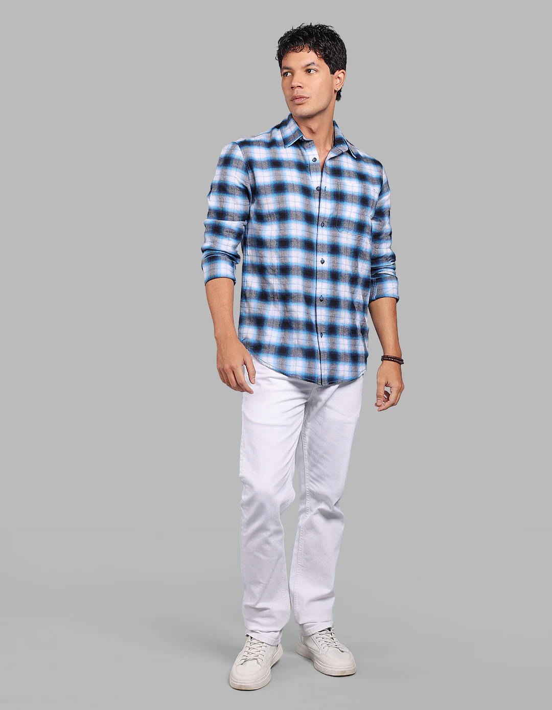 Blue 100% Cotton Full Sleeve Check Shirt - Image 2