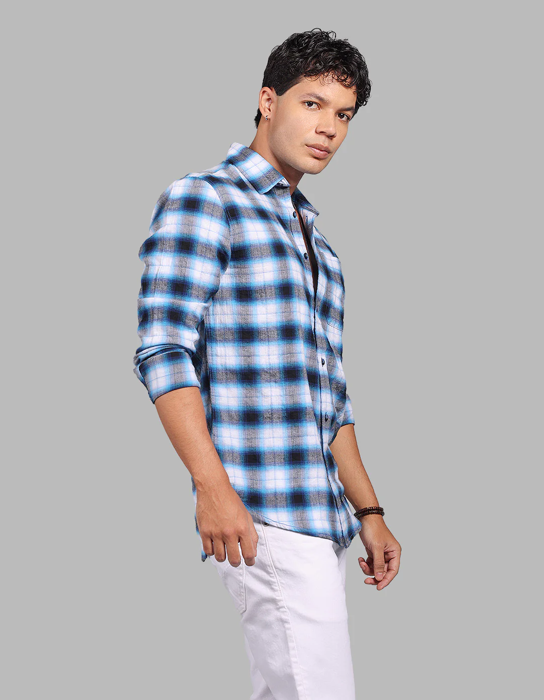 Blue 100% Cotton Full Sleeve Check Shirt - Image 4