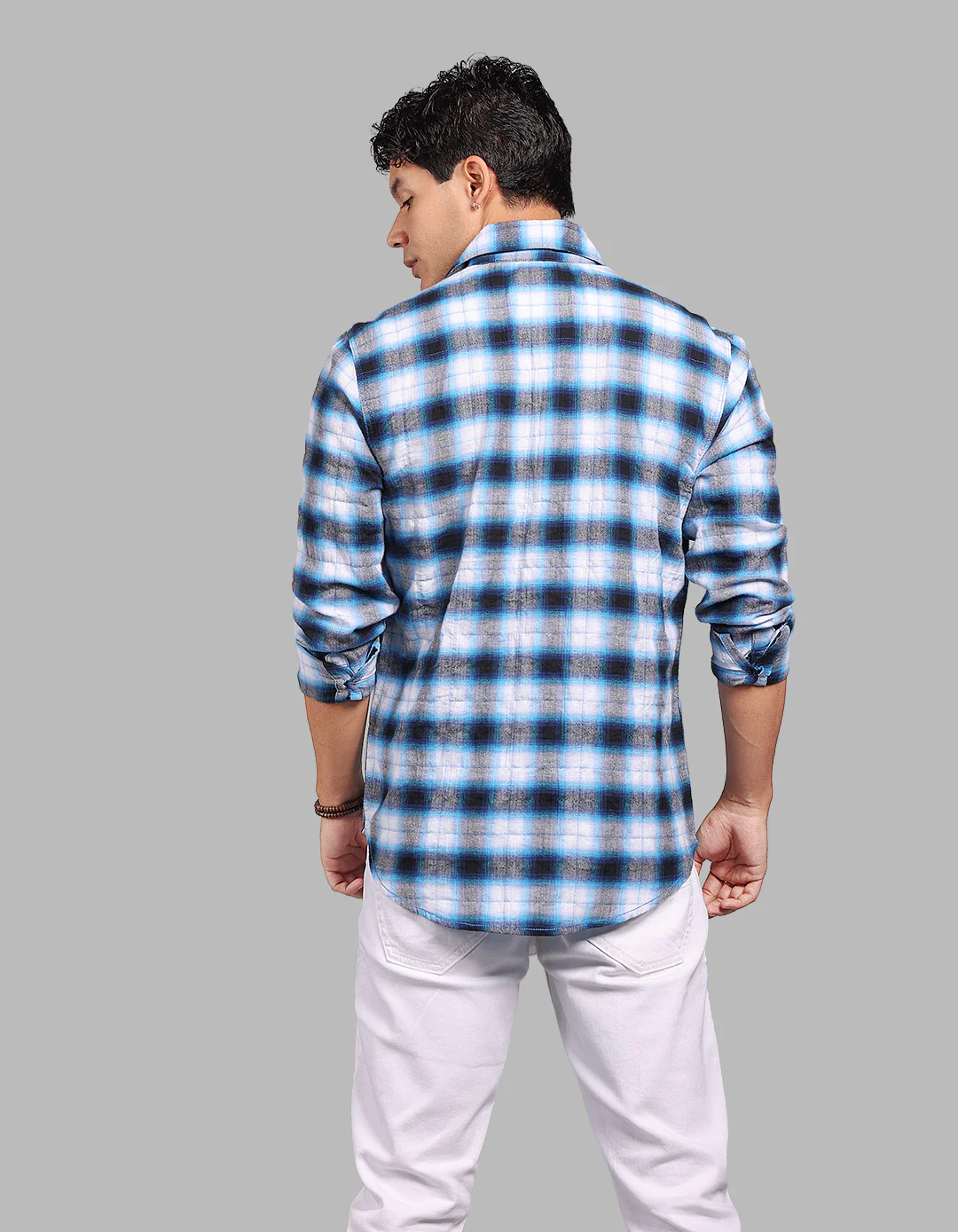 Blue 100% Cotton Full Sleeve Check Shirt - Image 5