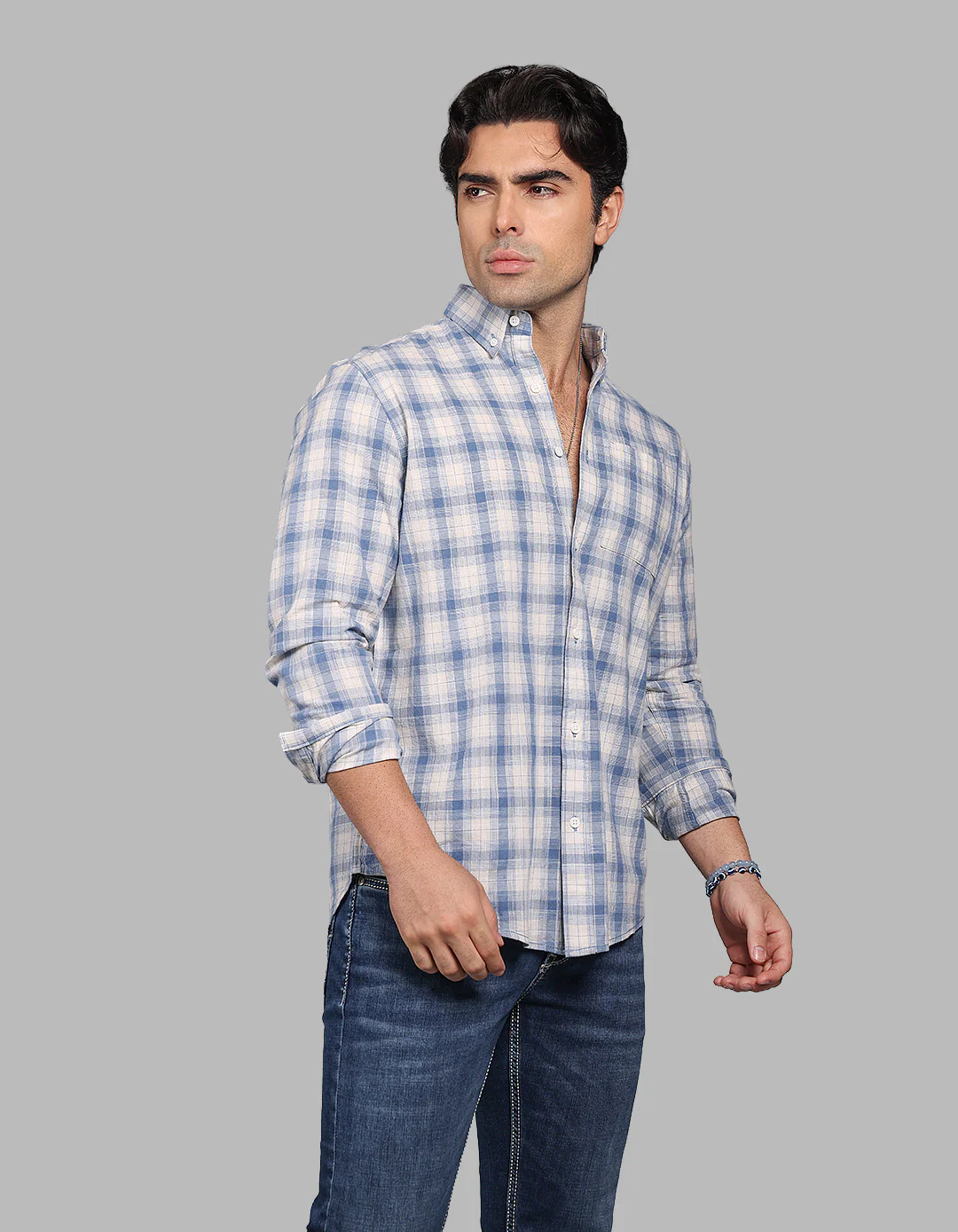 Blue Full Sleeve Check Shirt - Image 4