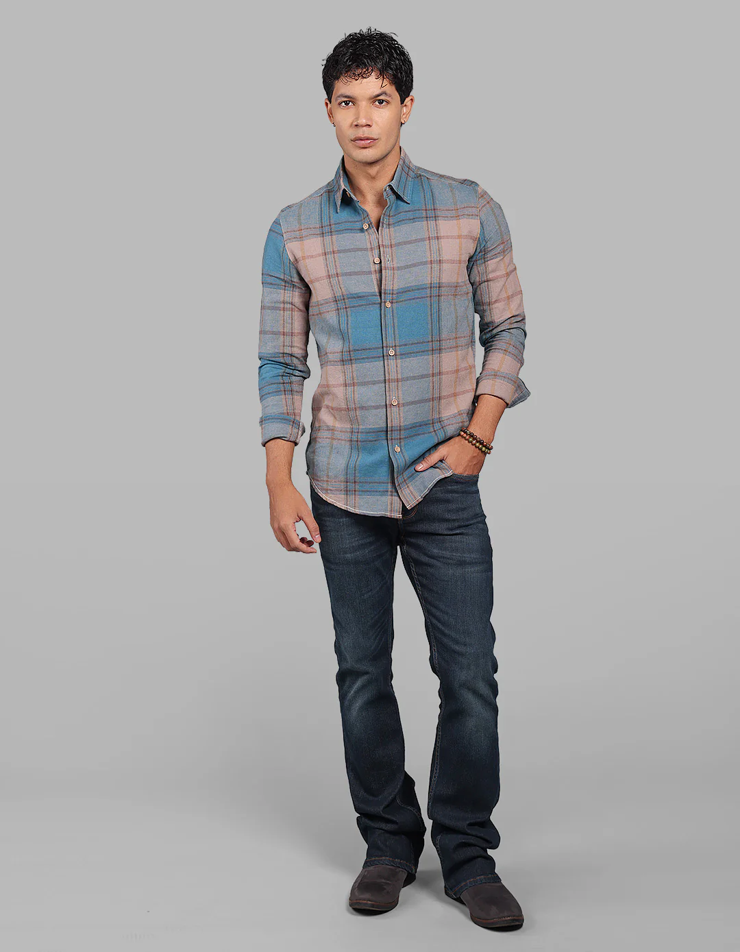 Blue Full Sleeve Linen Blend Check Shirt - Image 2